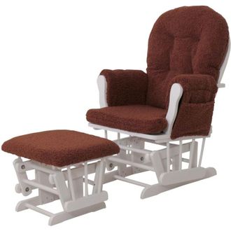 Hhg Hhg - Sill&oacute;n Relax 033, Mecedora Sill&oacute;n + Taburete Tejido Boucl&eacute; 480g/m&sup2; Oeko-tex, Marr&oacute;n &Oacute;xido Armaz&oacute;n Blanco