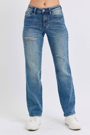 Judy Blue Midrise Destroyed Dad Jeans In Contrast Wash