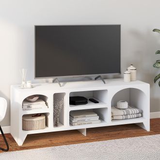 IDMarket Mueble Tv Org&aacute;nico Alesia 140 Cm Con 6 Nichos De Madera Blanca