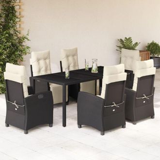vidaXL Set De Comedor De Jard&iacute;n 7 Pzas Y Cojines Rat&aacute;n Sint&eacute;tico Negro Vidaxl