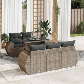 vidaXL Set De Muebles De Jard&iacute;n 6 Pzas Y Cojines Rat&aacute;n Sint&eacute;tico Gris Vidaxl