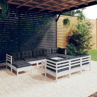 vidaXL Muebles De Jard&iacute;n 11 Pzas Cojines Blanco Madera Maciza De Pino Vidaxl