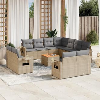 vidaXL Juego De Sof&aacute;s Jard&iacute;n Con Cojines Beige Mezcla 12 Pzas Rat&aacute;n Pe Vidaxl