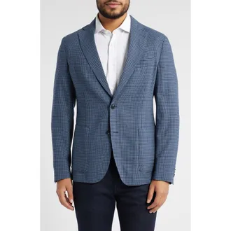 BOSS Hanry Slim Fit Blue Glen Check Stretch Wool Sport Coat in Medium Blue at Nordstrom, Size 40 Regular