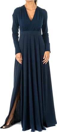 La Martina Navy Blauwe Lange Mouwen Jurk - Dames - Maxi kleedjes - Blauw - M - Polyester - Kleedjes