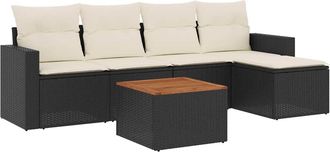 vidaXL Set De Sof&aacute;s De Jard&iacute;n 6 Piezas Y Cojines Rat&aacute;n Sint&eacute;tico Negro Vidaxl