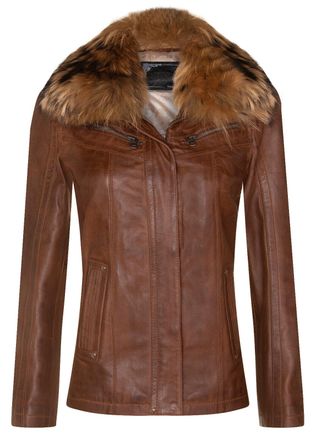 Infinity Leather Womens Slim Fit Parker Jacket-Millom - Tan material_Lamb_Leather - Size 12 UK
