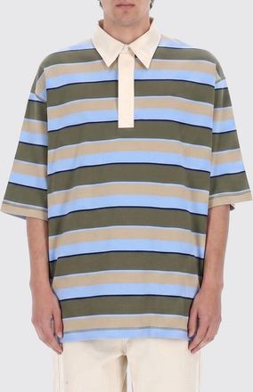 Ami Polo a righe in cotone relaxed fit con chiusura a scomparsa e colletto francese