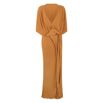 Alberta Ferretti Alberta Ferretti, Gowns, female, Brown, Size: XS Elegant Long Dress with Deep Neckline