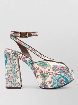 Etro paisley block heel platform ankle strap sandals