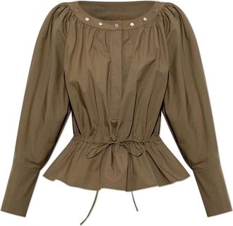 Tory Burch Ruched Cotton Top - Dames - Blouses - Groen - XS - Katoen - Overhemden