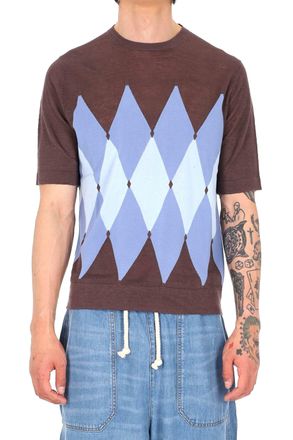 Ballantyne Brown Blue Diamond Argyle T-Shirt