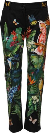 Dolce & Gabbana Black Cotton Tropical Mid Waist Womens Pants (Pre-Owned)