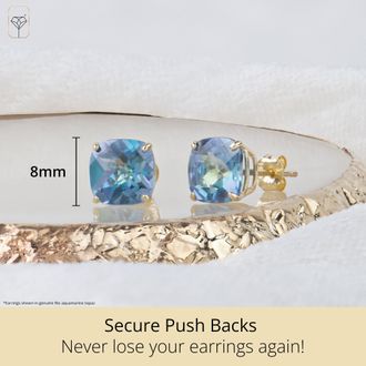 MAX + STONE Sterling Silver or Gold 8mm Cushion Cut Gemstone Birthstone Stud Earrings