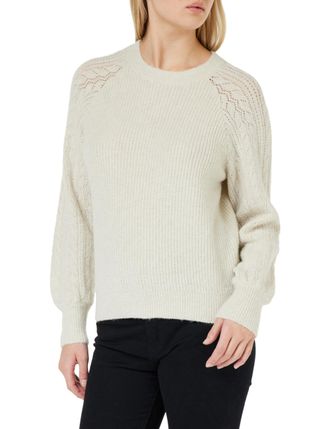 Vila Womens Vipolani O-Neck L/S Knit Top/Su Jumper, White Sand/Detail: Light Gold Glitter, M
