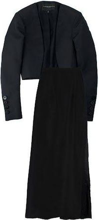 Carolina Herrera Black Cropped Blazer and Maxi Skirt Silk Suit Size XXS