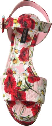 Dolce & Gabbana Womens Multicolor Floral Print Wedges Ankle Strap Sandals Cotton