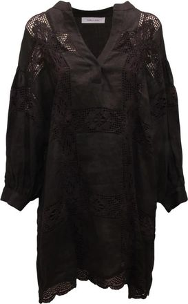 Emma & Gaia Emma Linnen & Kant Jurk - Dames - Korte kleedjes - Zwart - 2XL - Linnen - Kleedjes