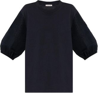 Moncler Top met pofmouwen - Dames - T-shirts - Blauw - L - Katoen - Tops