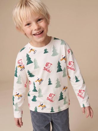 Vertbaudet Shirt mit Weihnachtsmotiven Jungen wollwei&szlig;