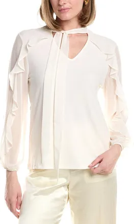 Anne Klein Ruffle Tie Neck Top