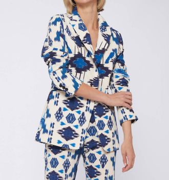 Vilagallo Sophia Jacket In Ikat Blue Print
