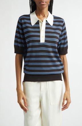Wales Bonner Breeze Stripe Polo Sweater in Dark Brown /Blue /Ivory at Nordstrom, Size X-Small