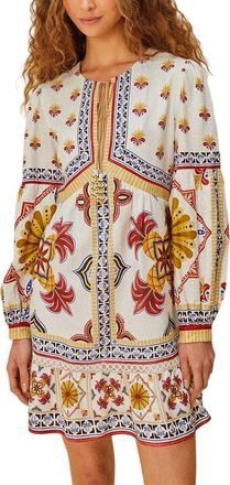 Farm Rio Farm Rio Linen-Blend Marys Tiles Off-White Mini Dress