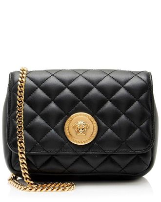 Versace Black Quilted Leather Medusa Square Small Flap Bag (Authentic Pre- Loved)