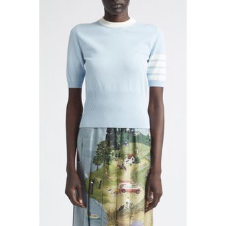 Thom Browne Hector Short Sleeve Sweater in Light Blue at Nordstrom, Size 10 Us