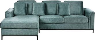 Beliani Sofá esquinero moderno en forma de l de terciopelo repelente al agua y apto para mascotas con patas de acero derecho verde azulado Oslo