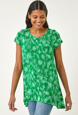 Roman Textured Floral Print Tunic Top