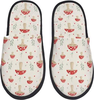 Generic Cotton Slippers Mushroom Print Lightweight Shoes Faux Fur Slippers For Big Kid Winter Adult M