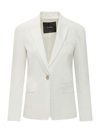 Pinko White Solid Notched Lapel Blazer