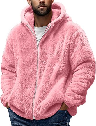 Generic Mens Teddy Fleece Hoodies Full Zip Warm Sherpa Fleece Soft Fluffy Hooded Sweat Jackets Casual Comfy Thermal Thick Fall Winter Coats