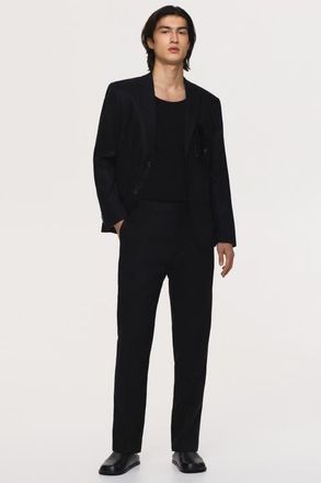 H&M Slim-fit linen suit pants in Black at Nordstrom, Size 46