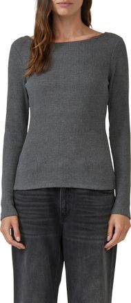 s.Oliver Langarmshirt S.OLIVER, Damen, Gr. 36, dunkelgrau melange, Strick, Obermaterial: 65% Polyester, 35% Viskose, meliert, normal h&uuml;ftbedeckend, U-Boot-Auss