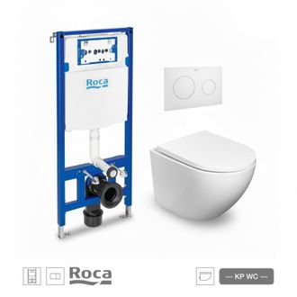 Roca Roca - Bastidor Duplo Pack Cisterna Empotrada Y Pulsador Pl10 Bl Mat Con Inodoro Suspendido Round Smart 52cm Tor 3 Asiento Fino
