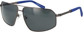 Timberland Accessoires, Heren, Blauw, ONE Size, Grijze Metalen Zonnebril