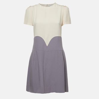 Victoria Beckham Cream/grey Crepe Puff Sleeve Mini Dress