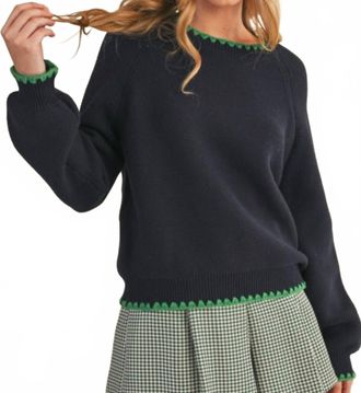 Merci Contrast Puff Sleeve Sweater In Navy/green