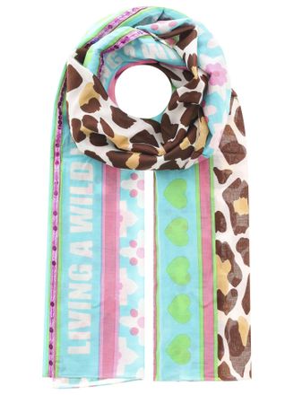 Zwillingsherz Modeschal ZWILLINGSHERZ Wild Life, Damen, blau (t&uuml;rkis), Web, Baumwollmischung, gemustert, Modet&uuml;cher Modeschal, mit buntem Leomuster