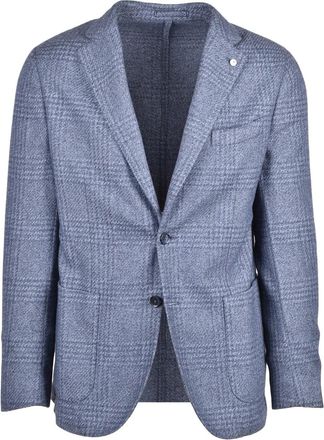 L.B.M. 1911 Rounded Blue Jacket with Notch Lapels and Textured Fabric