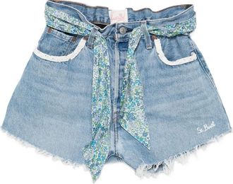 MC2 Saint Barth frayed-hem belted shorts - women - Cotton - XS/S - Blue