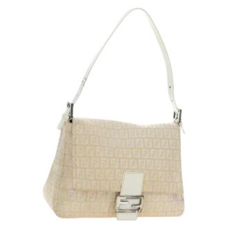 Fendi Pre-owned Zucchino Canvas Shoulder Bag - Dames - Pre-owned - Beige - Maat: ONE Size Leer