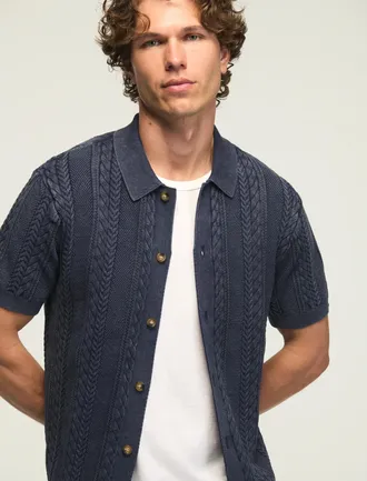 Lucky Brand Mens Fisherman Cable Button Down Sweater