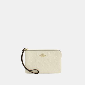 Coach Womens Corner Zip Wristlet In Signature Leather With Charm - Yellow - One Size