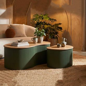 Dmora Set De 2 Mesas De Centro Kashan, Tablero Marr&oacute;n, Estructura Met&aacute;lica, 37x58x92h Cm, Marr&oacute;n Roble