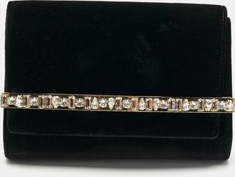 Jimmy Choo London Black Velvet Crystal Embellished Clutch