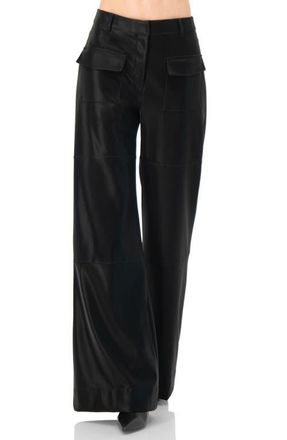 Ivonne High Shine Semi-Flared Trousers in Black at Nordstrom, Size 10